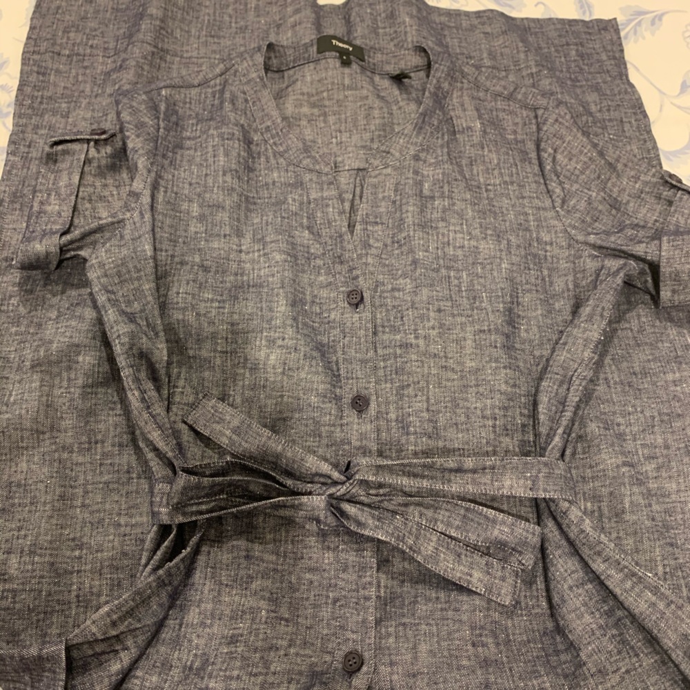 Theory Shirt Dress with Belt - Linen Blend